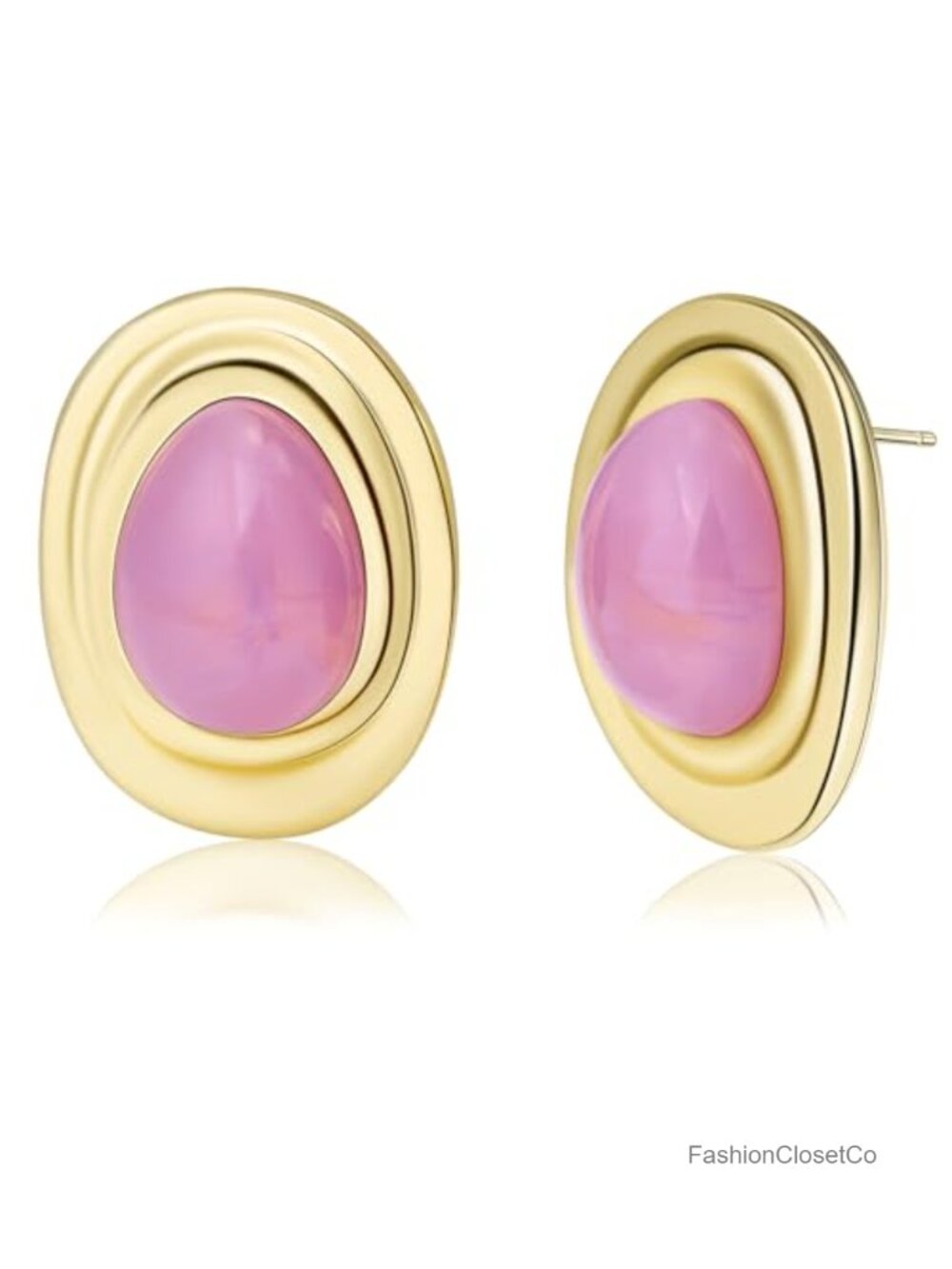 Gold Plated Big Chunky Drop Earrings Oval Stud Statement Resin Pierced